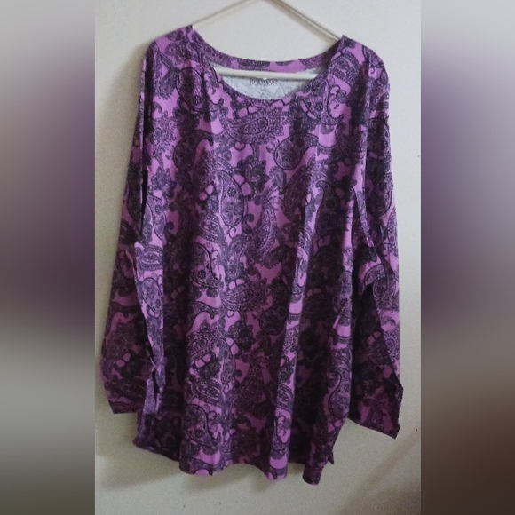 Roaman's Tops - Roaman's Purple and Black Paisley Long Sleeve Top 4x A-4